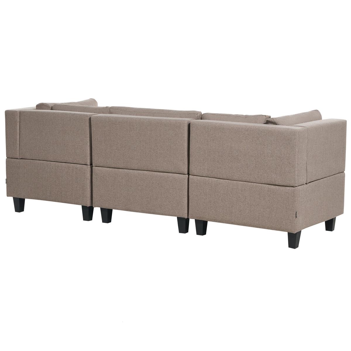 3-SITZER-SOFA Leinenoptik braun mit Ottomane Unstad - Schwarz/Braun, Textil (228/72/76cm) - Beliani
