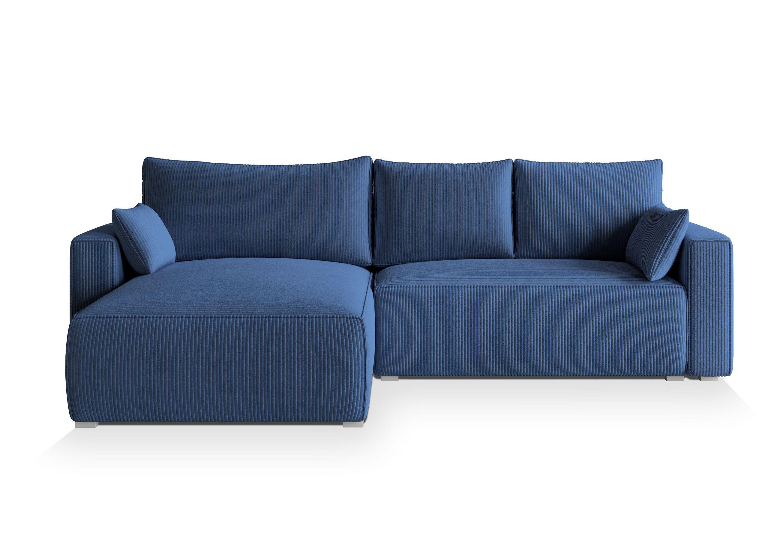 ECKSOFA FORIL P Blau Kordstoff mit Schlaffunktion - Blau/Grau, Holz/Kunststoff (265/178cm) - MASSENO