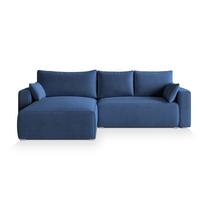 ECKSOFA FORIL P Blau Kordstoff mit Schlaffunktion - Blau/Grau, Holz/Kunststoff (265/178cm) - MASSENO