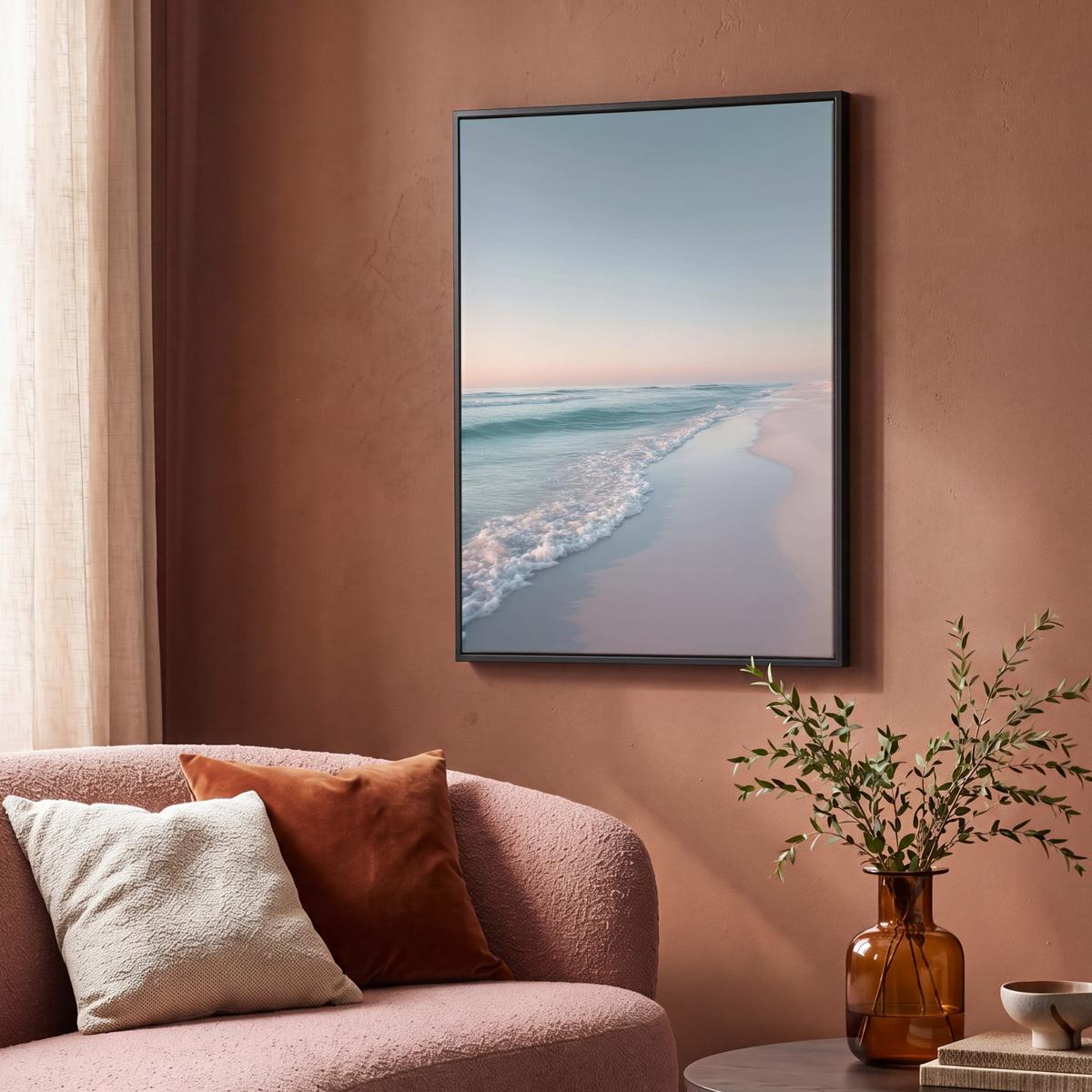 LEINWAND Bilder mit Rahmen - Küstenlinie - Pastell - Wasser - 70x100 - Pastellblau, Textil (70/100cm) - MuchoWow