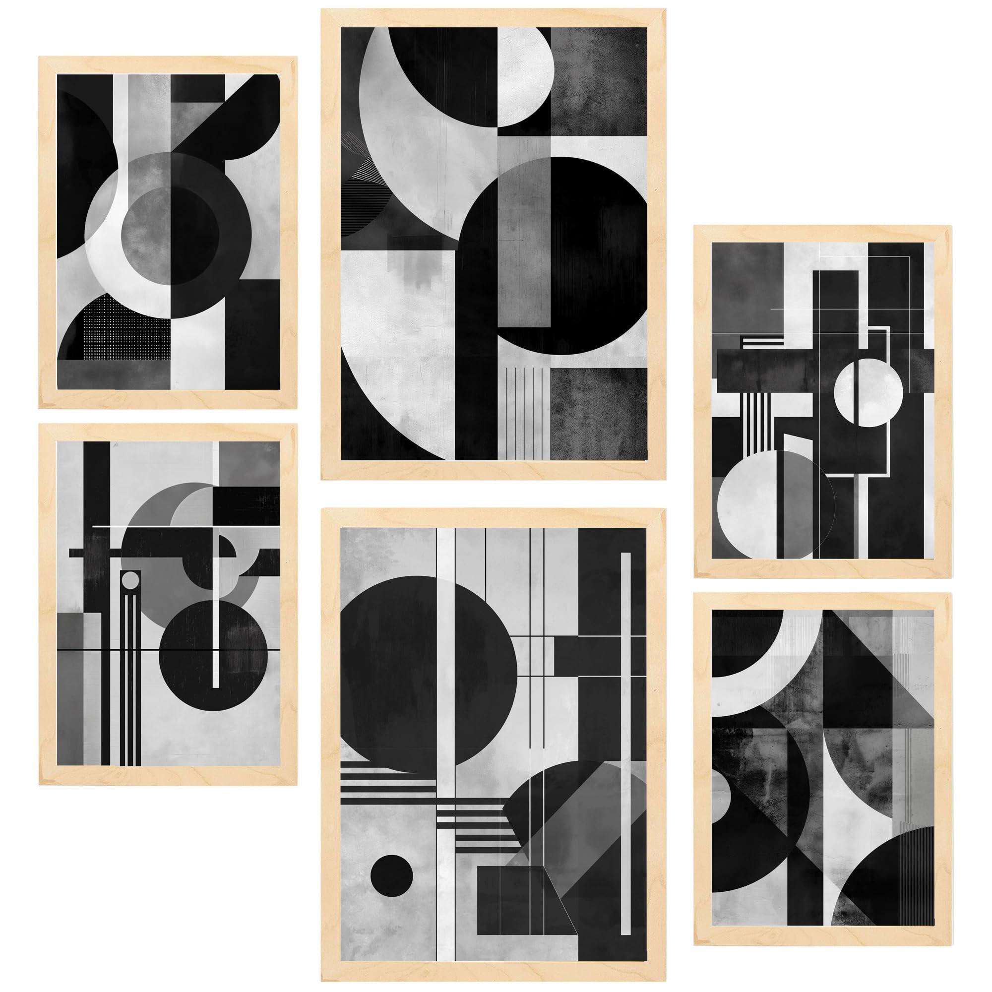 POSTER Set Mit 6 Bauhaus Architektur A3 & A4 Rahmen Aus Hellem Holz - Beige, Papier (29/3/42cm) - Nacnic