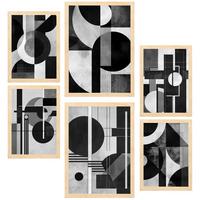 POSTER Set Mit 6 Bauhaus Architektur A3 & A4 Rahmen Aus Hellem Holz - Beige, Papier (29/3/42cm) - Nacnic