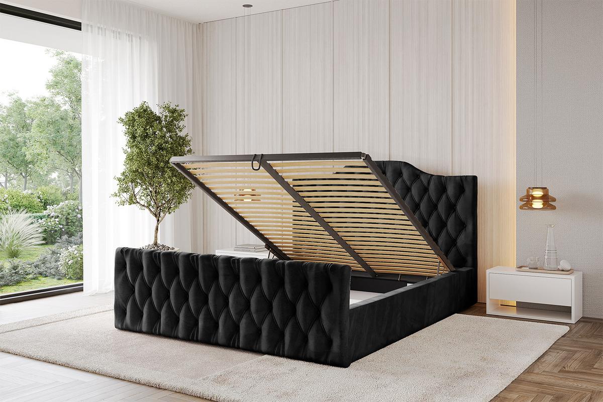 POLSTERBETT mit Bettkasten, Fußteil und Lattenrost, Boxbett mit Matratze H3/H4 - FALIO-Z 120x200 Schwarz - Schwarz, Holzwerkstoff/Textil (120/200cm) - ALTDECOR