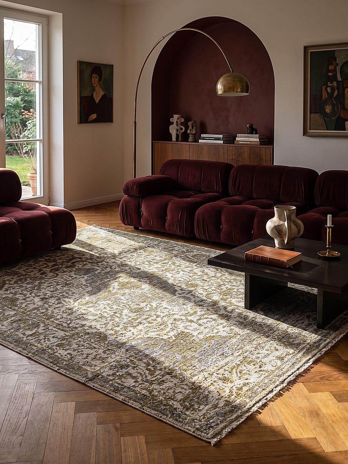 STRUKTURTEPPICH, mit Fransen, ADUR, Medaillon, Erdtöne-Grün, 120 x 160 cm - Grün, Textil (120/160cm) - KADIMA DESIGN