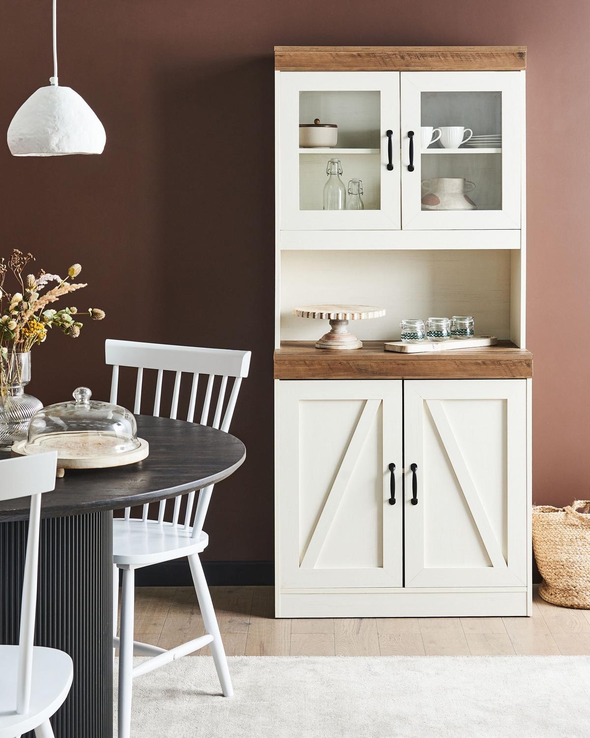 VITRINE mit Glastüren 80 cm Braun/Weiß Kalbarri - Messingfarben/Weiß, Holzwerkstoff (80/178/39cm) - Beliani
