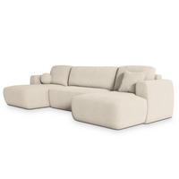 WOHNLANDSCHAFT SENTUM N Creme Boucle-Stoff mit Schlaffunktion - Creme/Schwarz, Holz/Kunststoff (330/90/148cm) - MASSENO