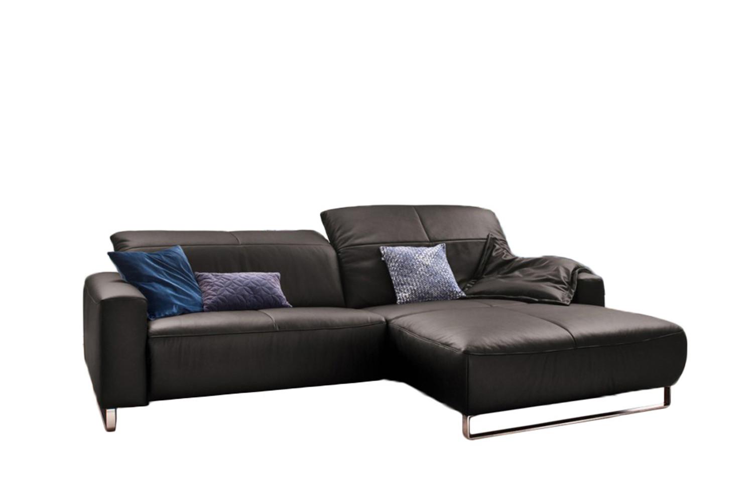 ECKSOFA YORK Grau Leder - Silberfarben/Grau, Leder (284/180cm) - KAWOLA