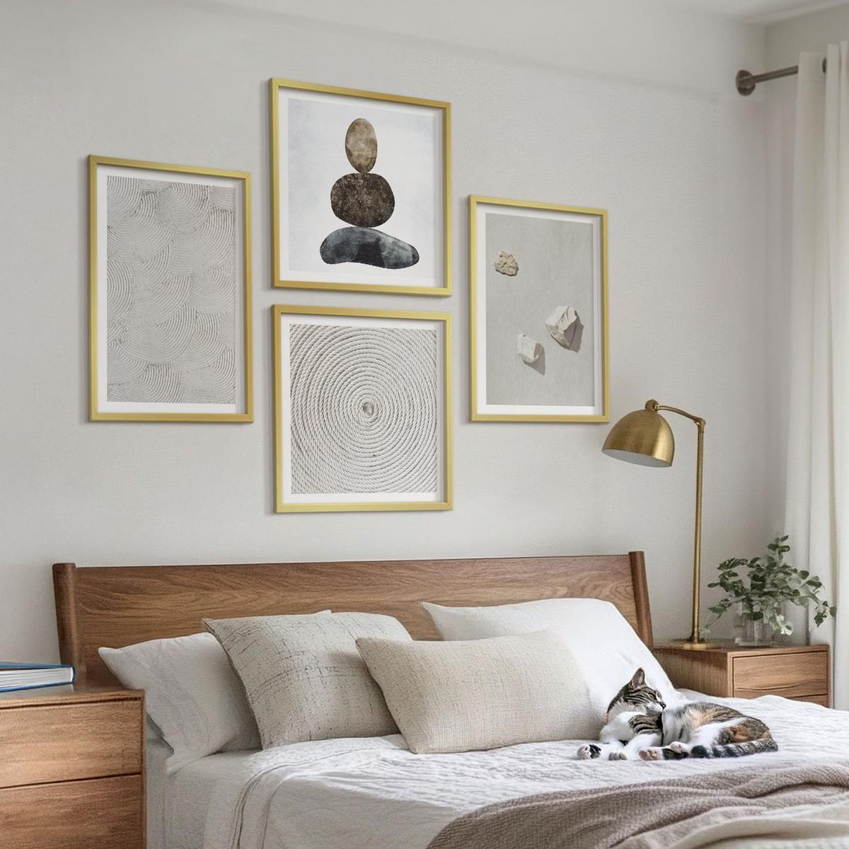 BILDER SET 4er Set - 50x50 cm & 40x60 cm Goldrahmen - Sandsteine moderne Farbe - Goldfarben, Kunststoff (50/50cm) - TULUP