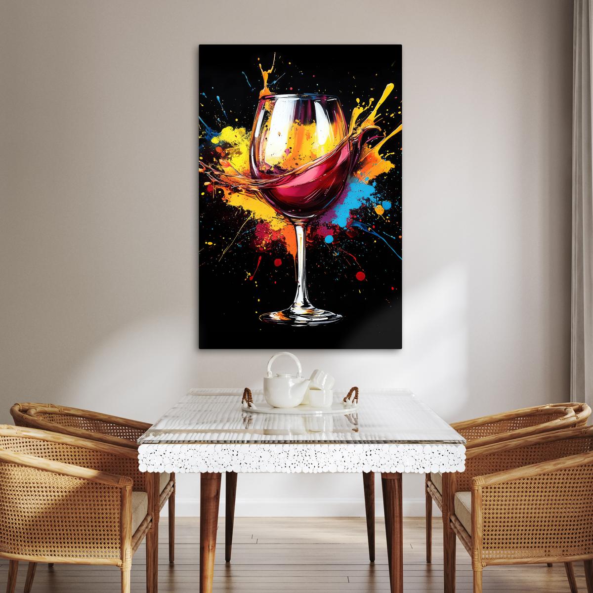 LEINWANDBILD Wein - Glas - Graffiti - Getränk - Rot - Farbe Deko XXL 80x120 cm - Weinrot, Textil (80/120cm) - MuchoWow