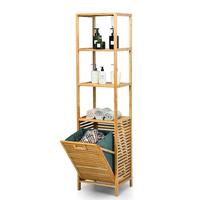 WÄSCHESCHRANK mit abnehmbarem Wäschesack & Griff natur - Naturfarben, Naturmaterialen (40/160/33cm) - COSTWAY