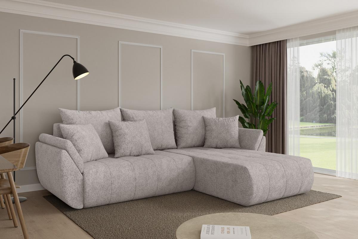 ECKSOFA mit Schlaffunktion Ottomane Rechts TOKO-L 277x194x86 Hellgrau Velours - Hellgrau/Schwarz, Holzwerkstoff/Kunststoff (277/194cm) - ALTDECOR