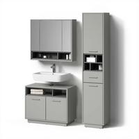 BADMÖBEL-SET Temo Grau 3 Teile, mit Hochschrank - Grau, Holzwerkstoff (80/64/40cm) - Livinity®