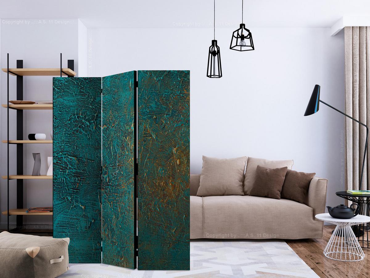 PARAVENT Beidseitig Bedruckter 3-tlg 135x172 cm Azurblauer Spiegel Beton - Blau, Holz/Textil (135/172/3cm) - Muralo