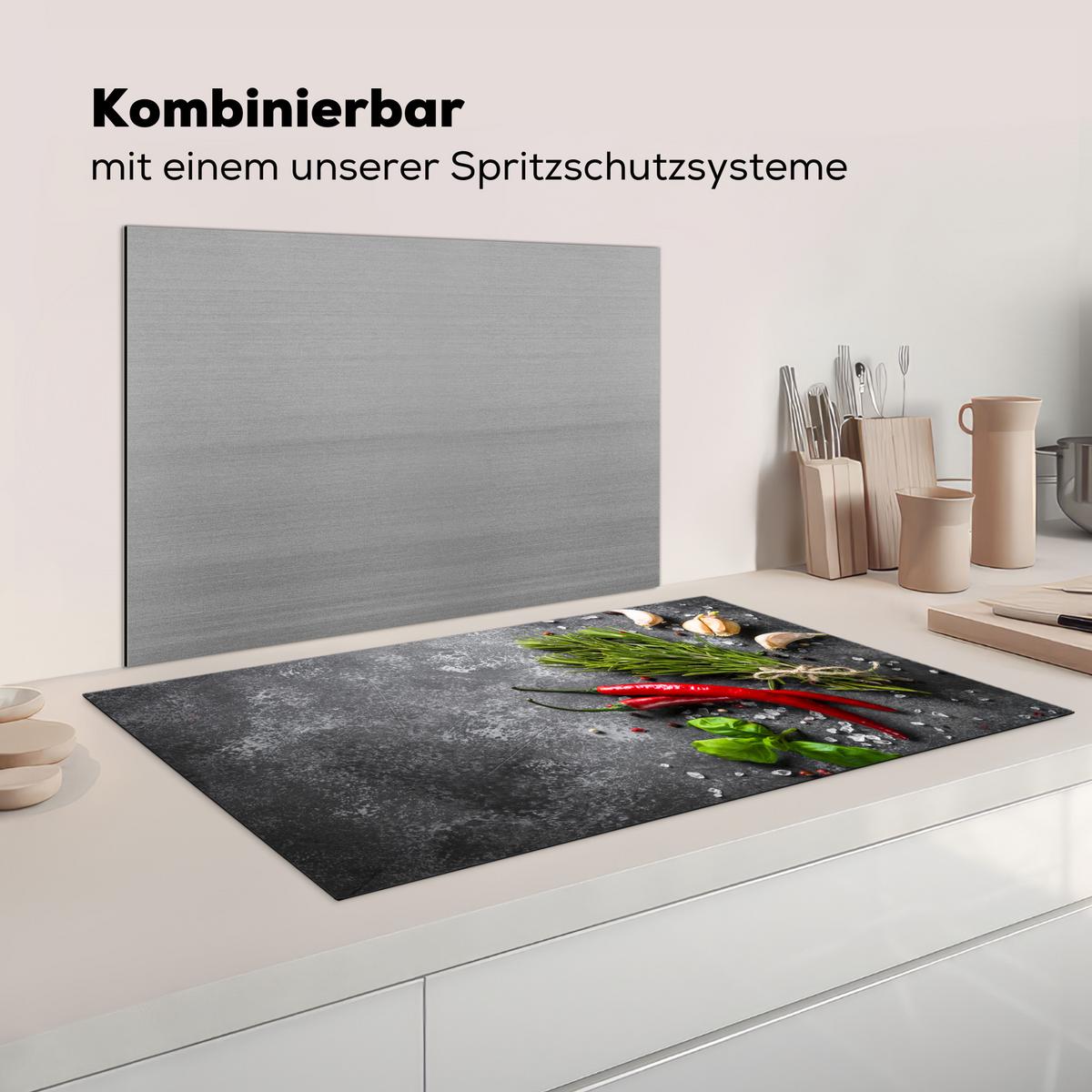HERDABDECKPLATTE Pfeffer - Kräuter - Gewürze - Beton Ceranfeldabdeckung 90x52 cm - Rot, Kunststoff (90/52/0.2cm) - MuchoWow