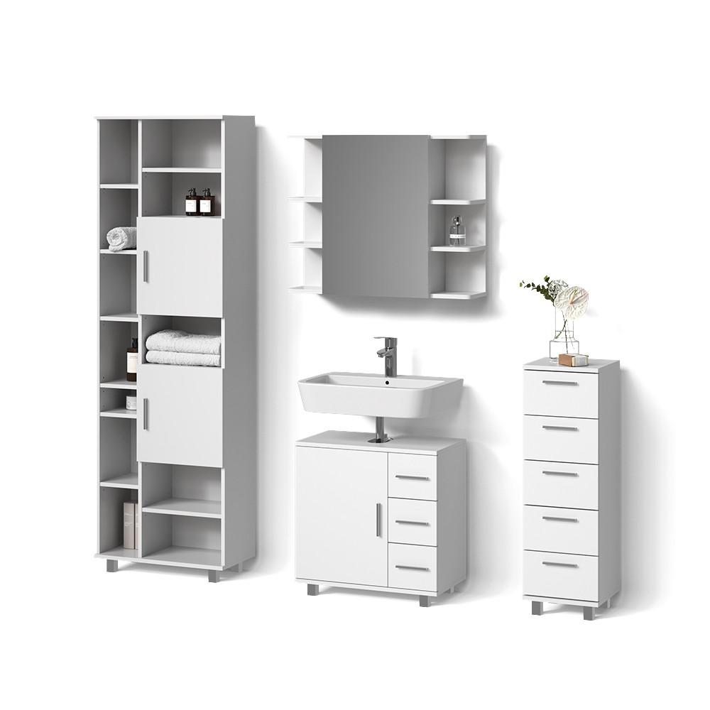 BADMÖBEL-SET Eisak Weiß 4 Teile - Weiß, Holzwerkstoff (60/60/33cm) - Livinity®