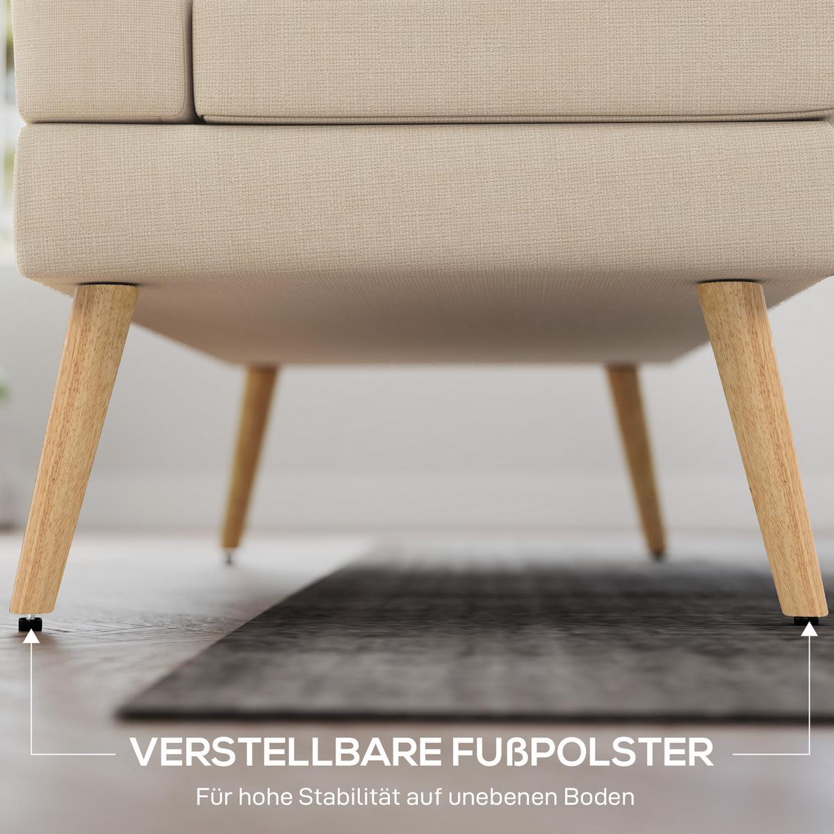 SOFA 2 Sitzer Couch mit Leinenoptik, Getuftete Rückenlehne, Beige - Beige/Naturfarben, Holz/Textil (68/90/118cm) - HOMCOM