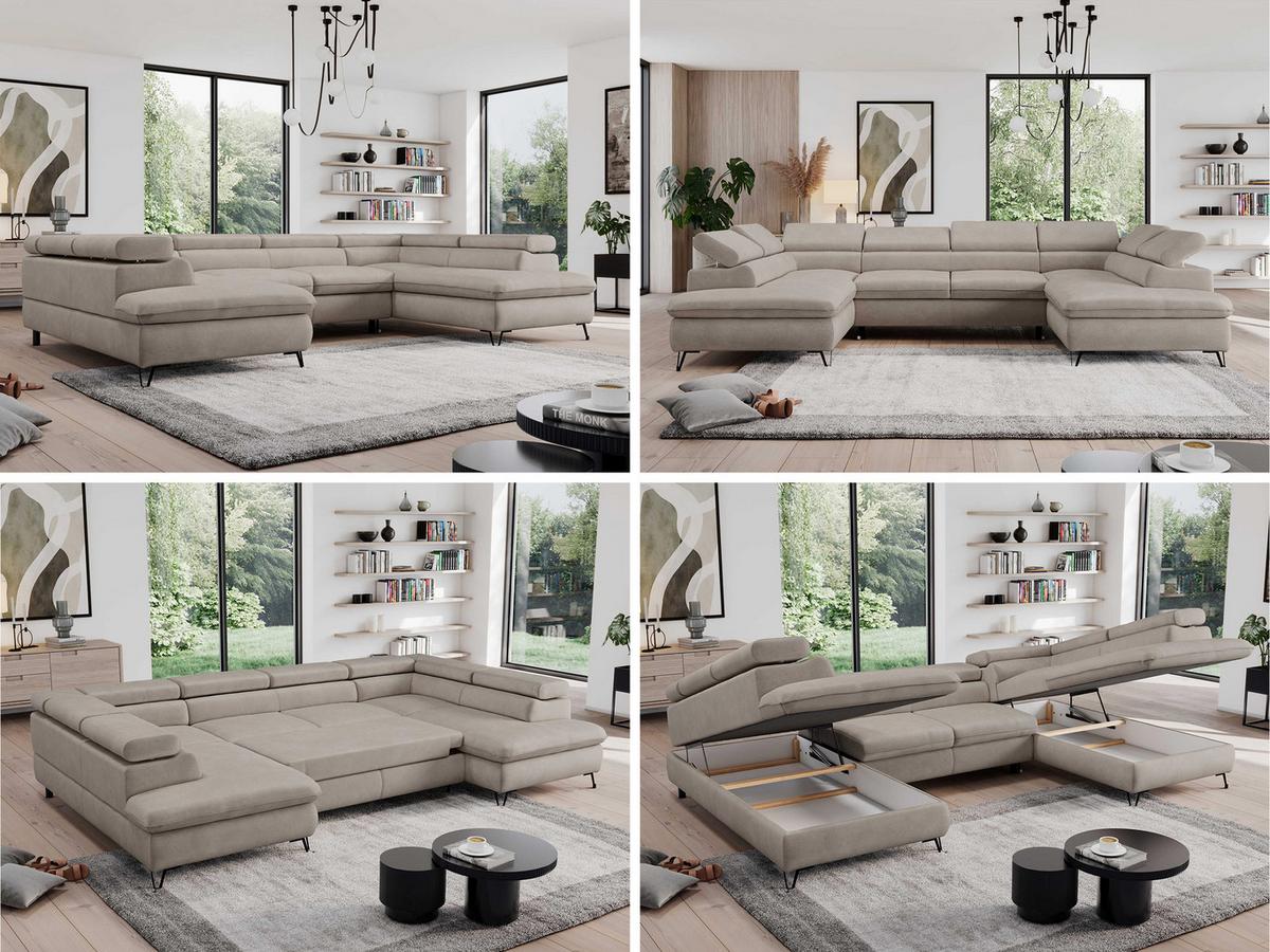 WOHNLANDSCHAFT PEDRO U Samt Beige - Beige/Schwarz, Textil/Metall (346/76/208cm) - MKS
