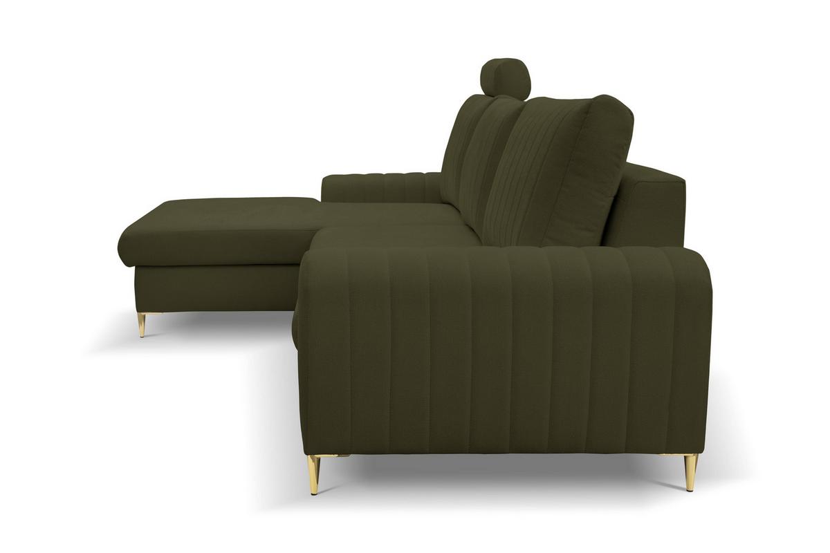 ECKSOFA VERONA L-S Olivgrün Geflochtener Stoff mit Schlaffunktion - Olivgrün, Holz (251/164cm) - MASSENO