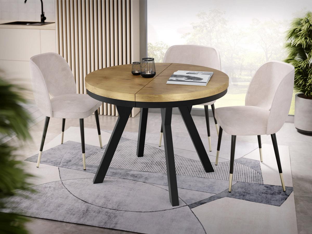 ESSTISCH Lume runder ausziehbarer, Lancelot Eiche 100-150/100/76 cm - Eichefarben/Schwarz, Holz/Holzwerkstoff (100/150/76cm) - WFL GROUP