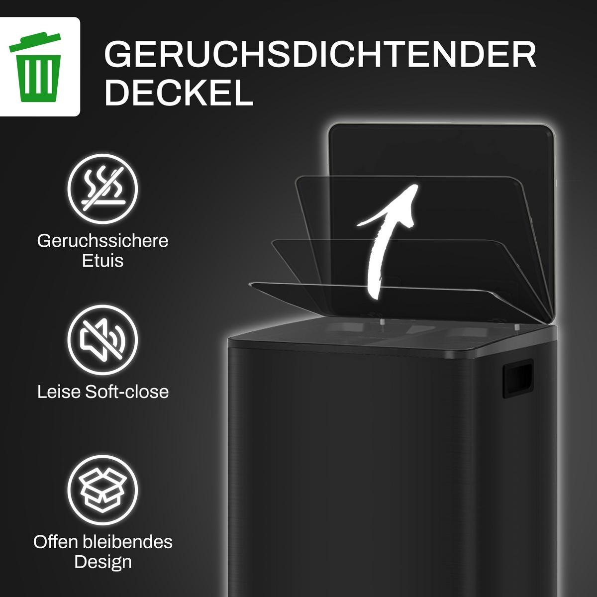 MÜLLEIMER 2 x 25L Treteimer mit Deckel, Fußpedal, Inneneimer, Edelstahl - Schwarz, Metall (37.5/56/47.7cm) - HOMCOM