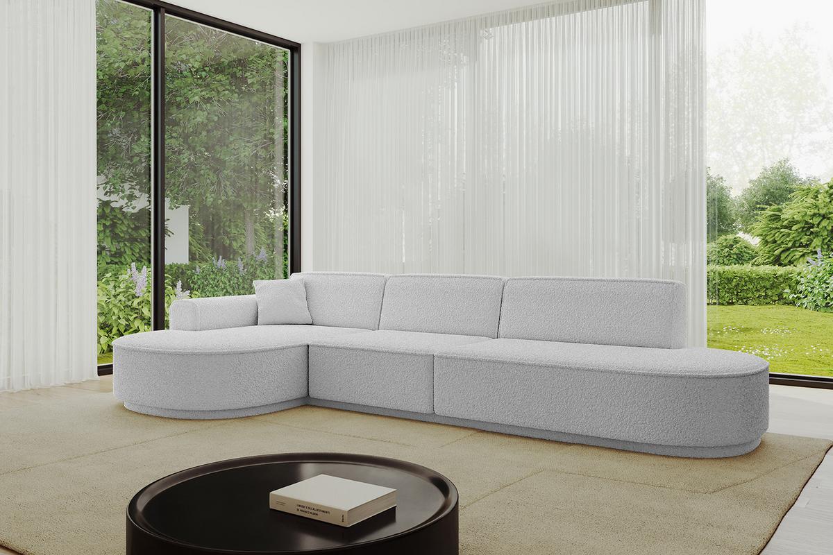 ECKSOFA Ottomane Links MARI-L2-v3 - 328x171x83 cm Hellgrau Bouclé - Hellgrau/Schwarz, Holzwerkstoff/Kunststoff (328/171cm) - ALTDECOR