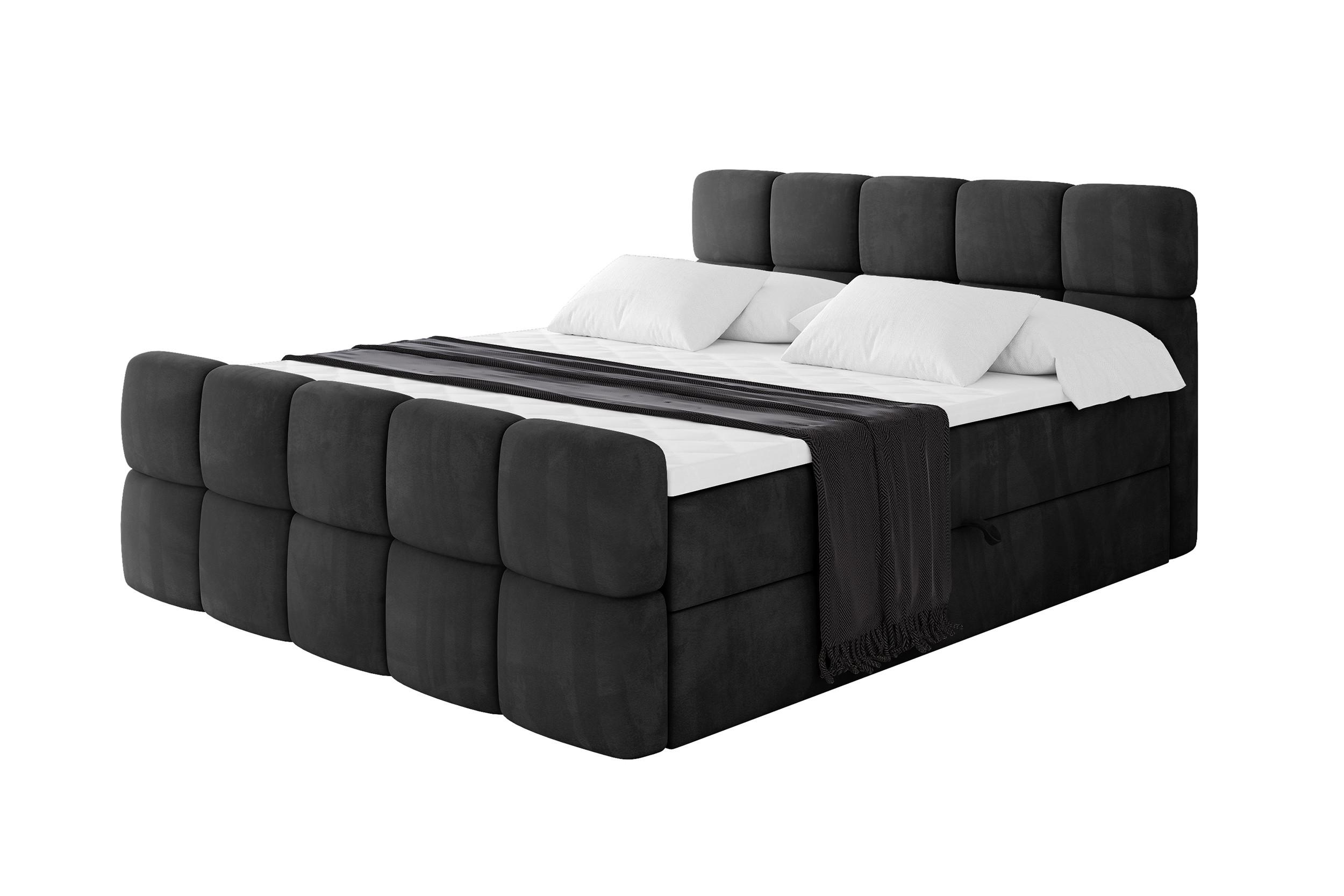 BOXBETT mit Matratze H3 - FAMA-Z - 140x200 cm Schwarz Casablanca - Schwarz, Holzwerkstoff - ALTDECOR