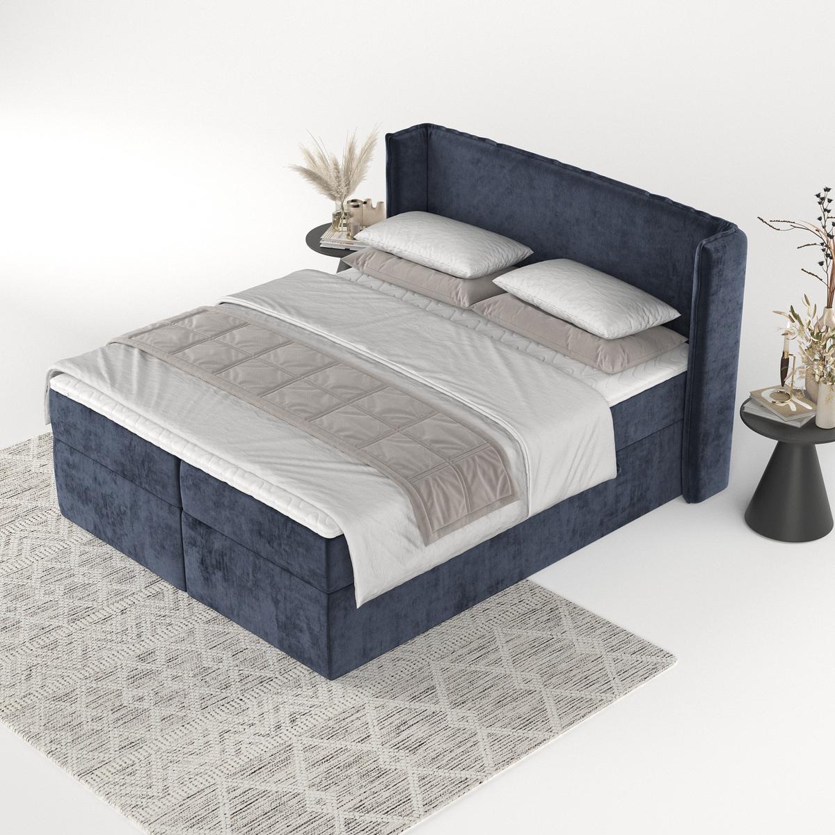 BOXBETT Viva 160/200 cm Marineblau im Lotta Stoff - Schwarz/Dunkelblau, Holz/Holzwerkstoff (160/200cm) - AltaBeds