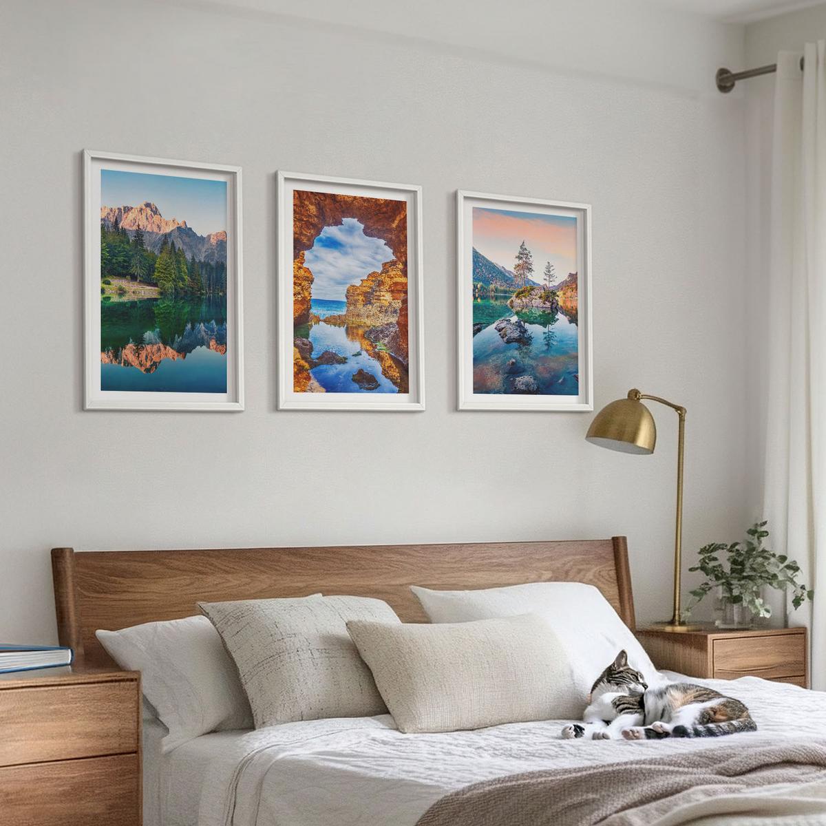 BILDER SET 3er Set - 40x60 cm Weißer Rahmen - Spiegelungen der Felsen in Bergseen - Weiß, Kunststoff (40/60cm) - TULUP