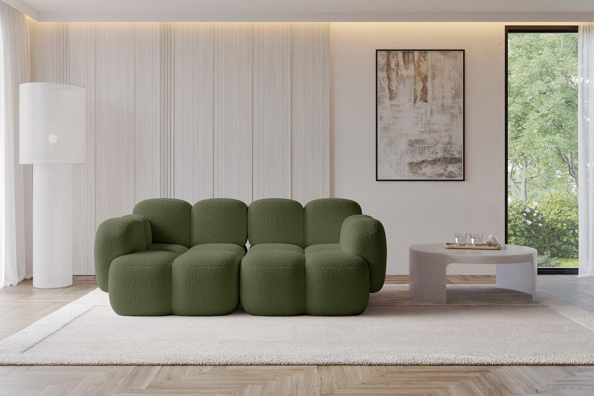 2-SITZER modulares Sofa Miko-S1 214x118x75 cm Grün Bouclé - Smaragdgrün/Schwarz, Holzwerkstoff/Kunststoff (214/75/118cm) - ALTDECOR