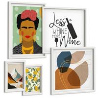 BILDER SET 5er Set - 50x50 cm & 20x30 cm & 40x60 cm Weißer Rahmen - Zitronenweinporträt von Frida - Weiß, Kunststoff (40/60cm) - TULUP