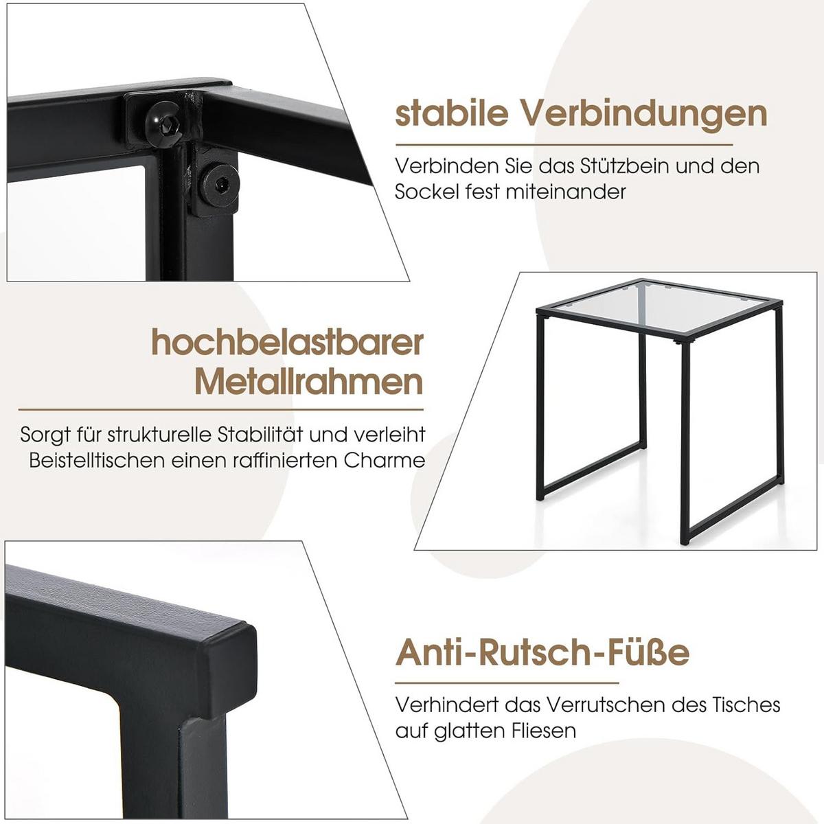 BEISTELLTISCH Schwarz - Schwarz, Glas (43/43/45cm) - COSTWAY