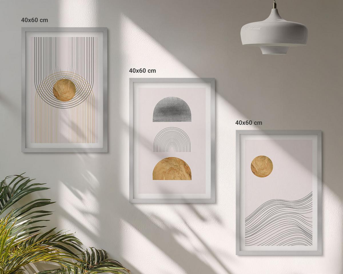 BILDER SET 3er Set - 40x60 cm Silberner Rahmen - Abstrakte Formen in Beige und Grau - Silberfarben, Kunststoff (40/60cm) - TULUP