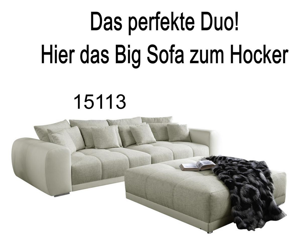 POLSTERHOCKER XXL Federkern B120/T120/H39 cm (passend zum BIG-SOFA) Kunstleder Weiß+Strukturstoff Grau Beige / 15138 - Chromfarben/Greige, Kunststoff/Textil (120/39/120cm) - luma-home