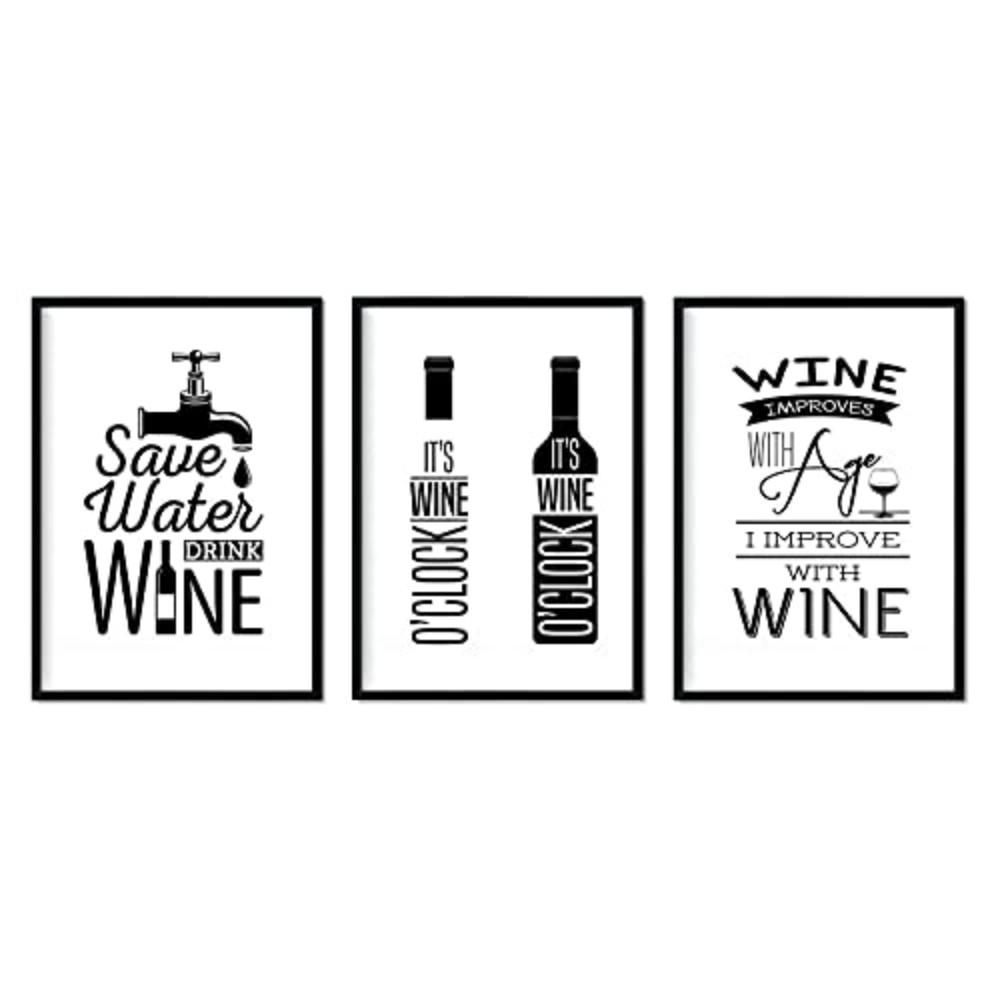 POSTER Set Mit 3 Wein Schwarz-Weiß 2 A3 Schwarzer Rahmen - Schwarz, Papier (29.7/5/42cm) - Nacnic