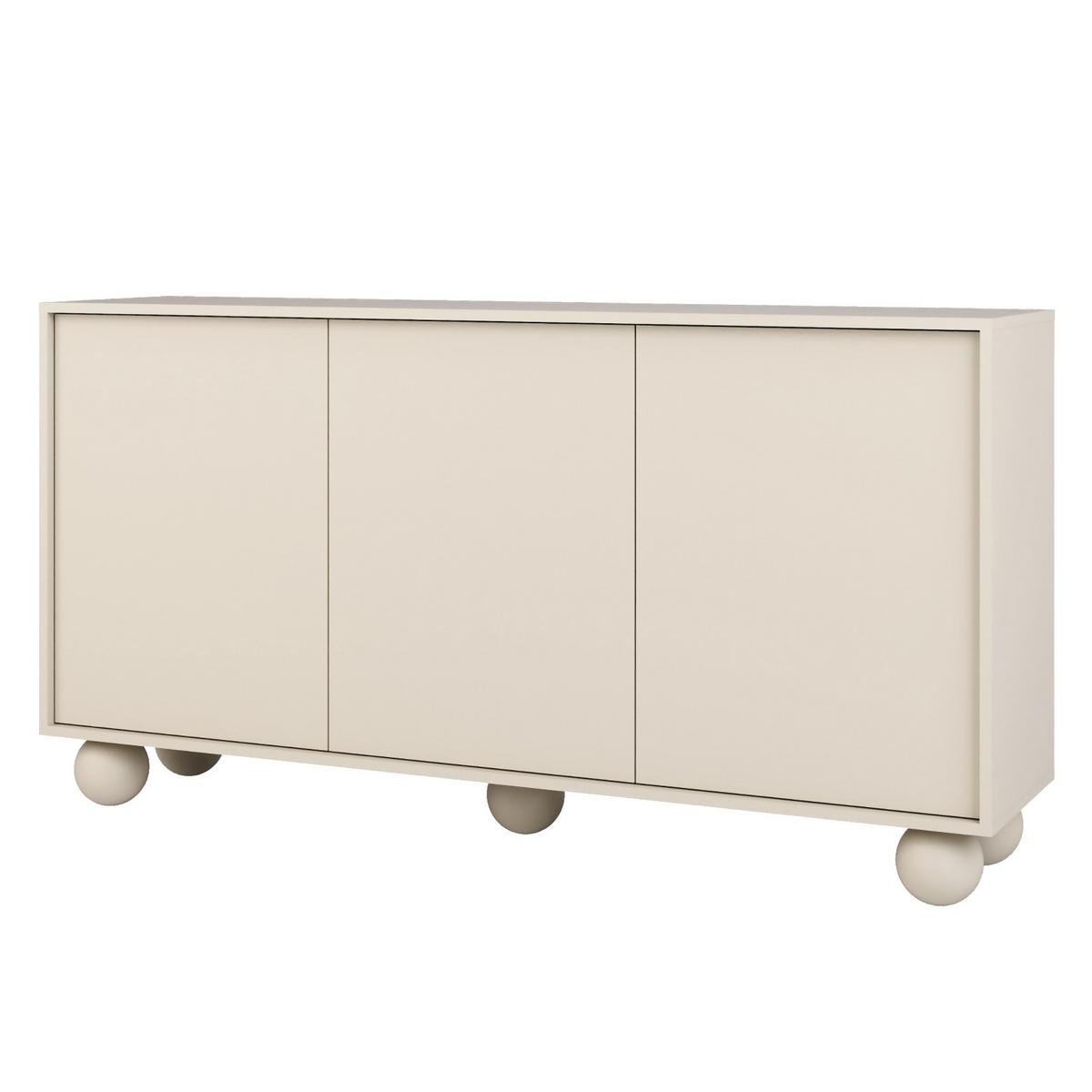 KOMMODE Adel mit 3 Türen und runden Füßen, 154 cm, Griffloss, Kaschmir - Kaschmir, Holzwerkstoff (154/81/38cm) - Beautysofa