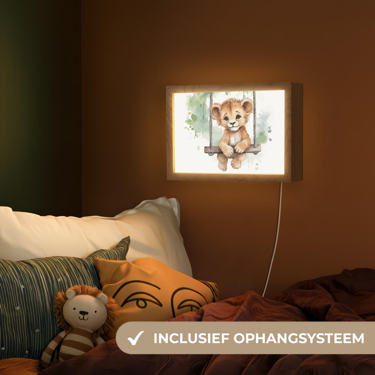 NACHTTISCHLAMPE Löwe - Tier - Kinder - Dschungel 30x20 cm - Weiß, Holzwerkstoff (8/30/20cm) - OnlyWow