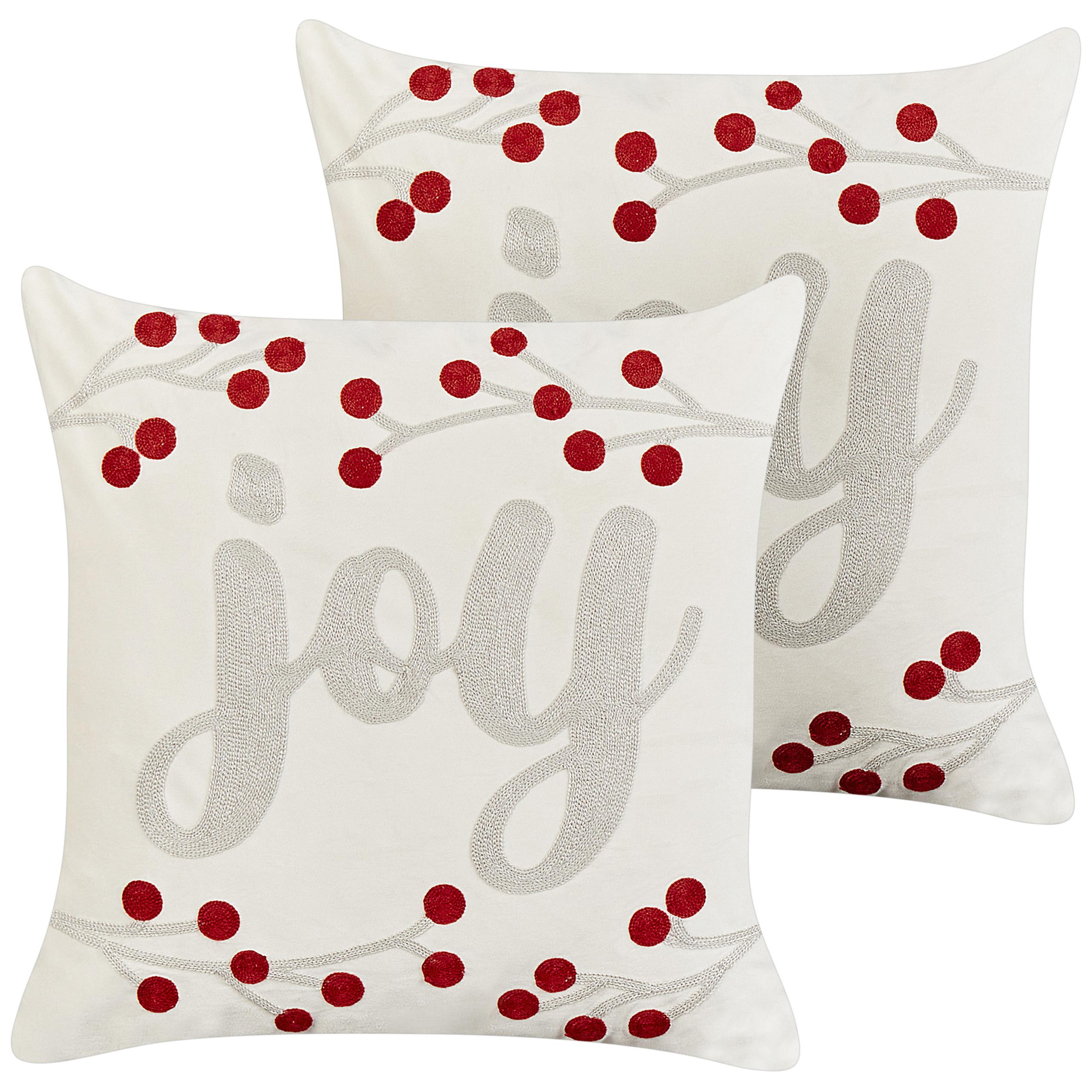 DEKOKISSEN 2er-Set Cremeweiß 45/45 cm Praline - Rot/Weiß, Textil (45/45cm) - Beliani