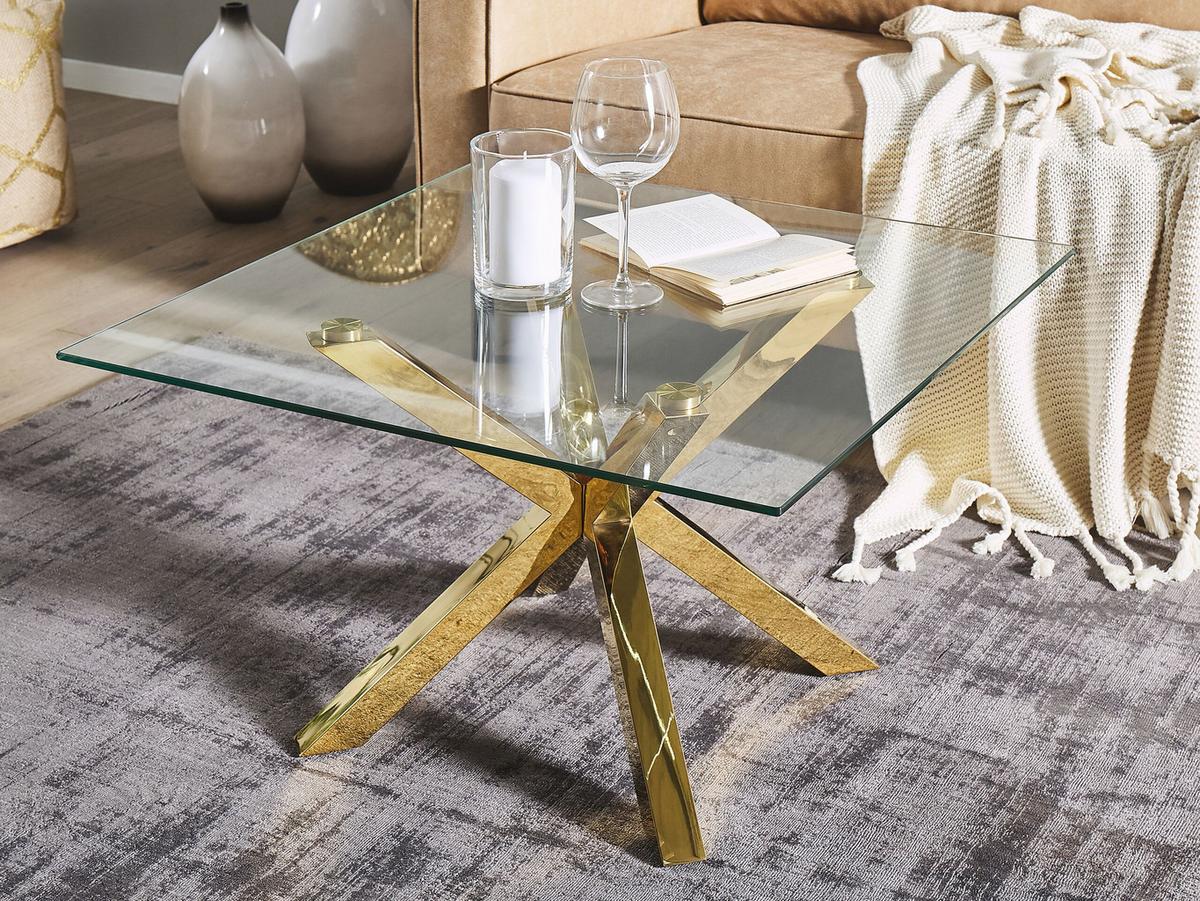 COUCHTISCH Glas Gold quadratisch 70/70 cm Starlight - Transparent/Goldfarben, Glas (70/70/44cm) - Beliani