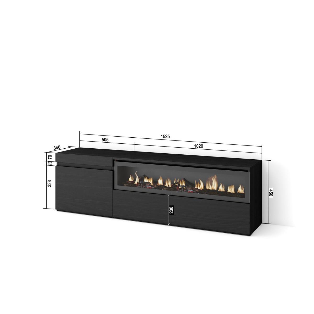 LOWBOARD mit Elektrokamin, Schwarz, 150/35/45cm - Anthrazit/Schwarz, Holzwerkstoff (150/45/35cm) - Skraut Home