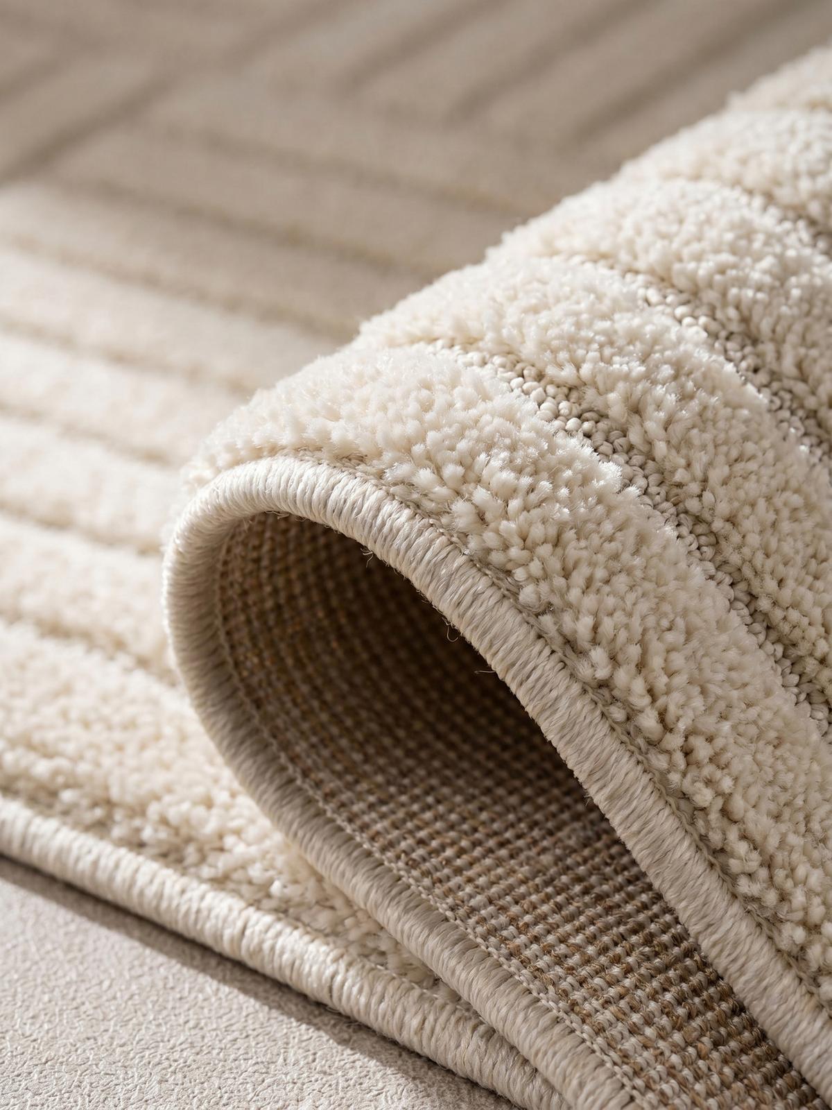 TEPPICH Hochflor RIGI in Creme, mit Cord-Streifen-Patchwork, 120 x 170 cm - Beige, Textil (170/120cm) - KADIMA DESIGN