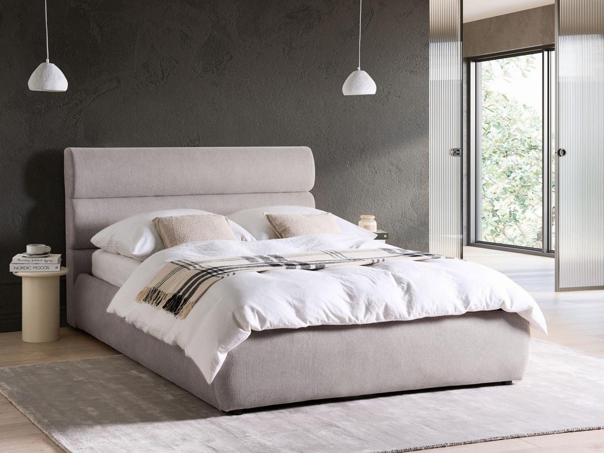 BETT mit Stauraum 140/200 cm Kunstleinen Hellgrau Bonifacio - Hellgrau, Textil (140/200cm) - Beliani
