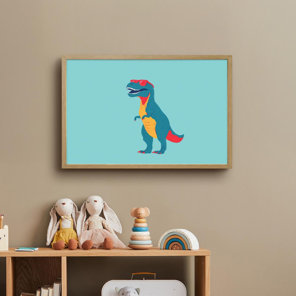 WANDLEUCHTE MIT AKKU Dinosaurier - Blau - Sonnenbrille 60x40 cm - Hellblau, Holzwerkstoff (60/40/8cm) - OnlyWow