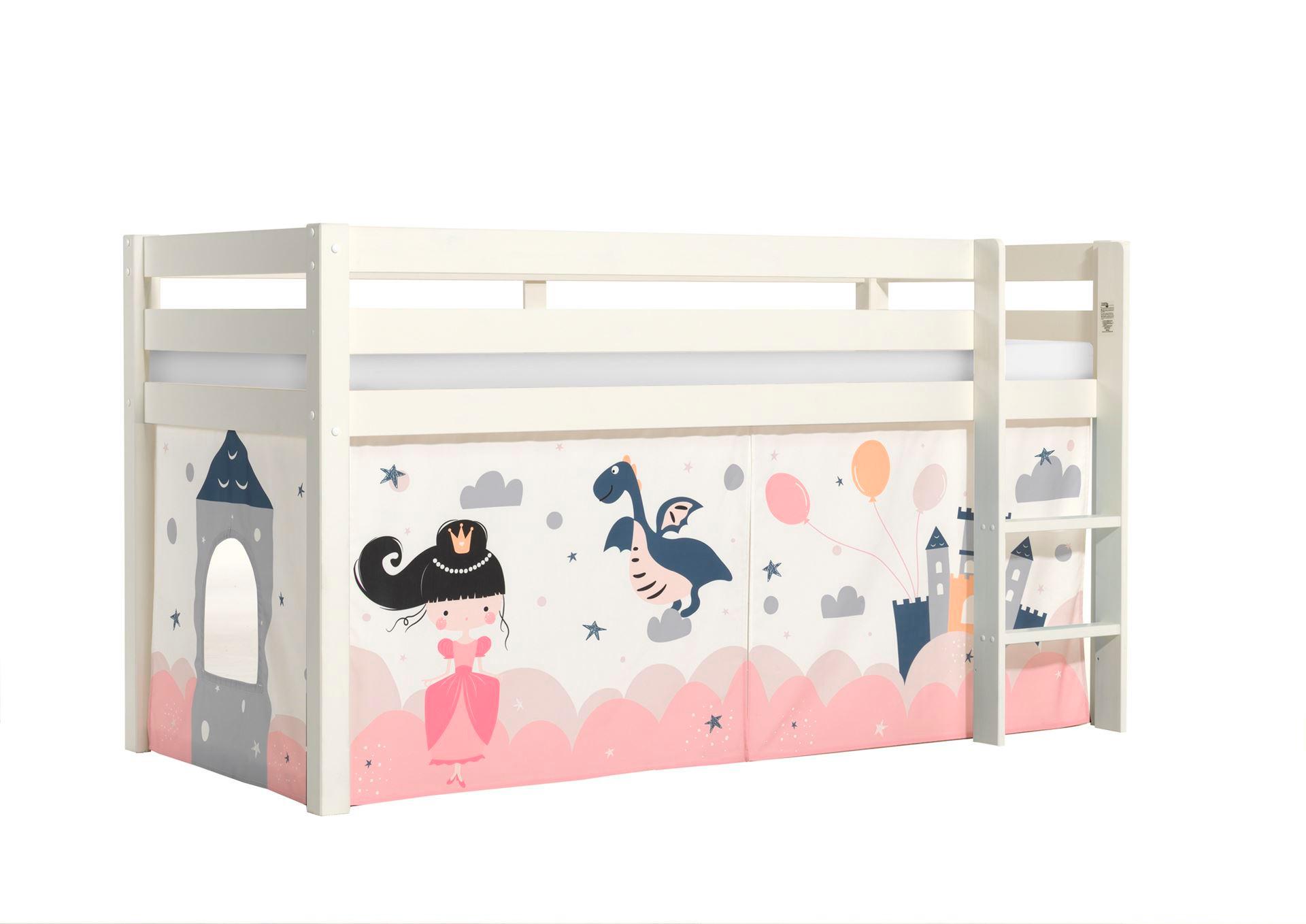KINDERBETT Karolina 210x114x106 Massivholz Weiß Textilset Sophie - Magnolie/Weiß, Holz (90/200cm) - 58aufmkessel