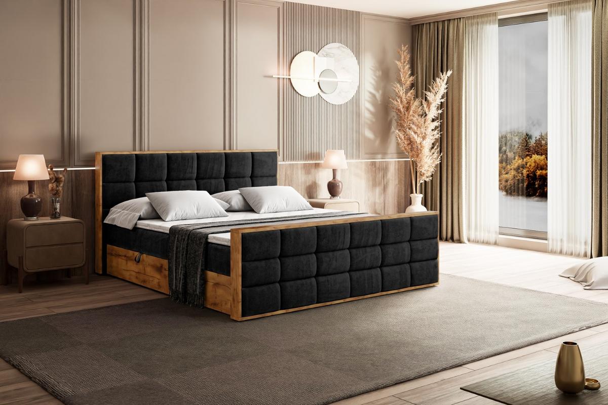 BOXBETT mit Matratze H3 und Lattenrost - LOLLI2-Z - 140x200 - Schwarz Casablanca - Schwarz, Holzwerkstoff (140/200cm) - ALTDECOR