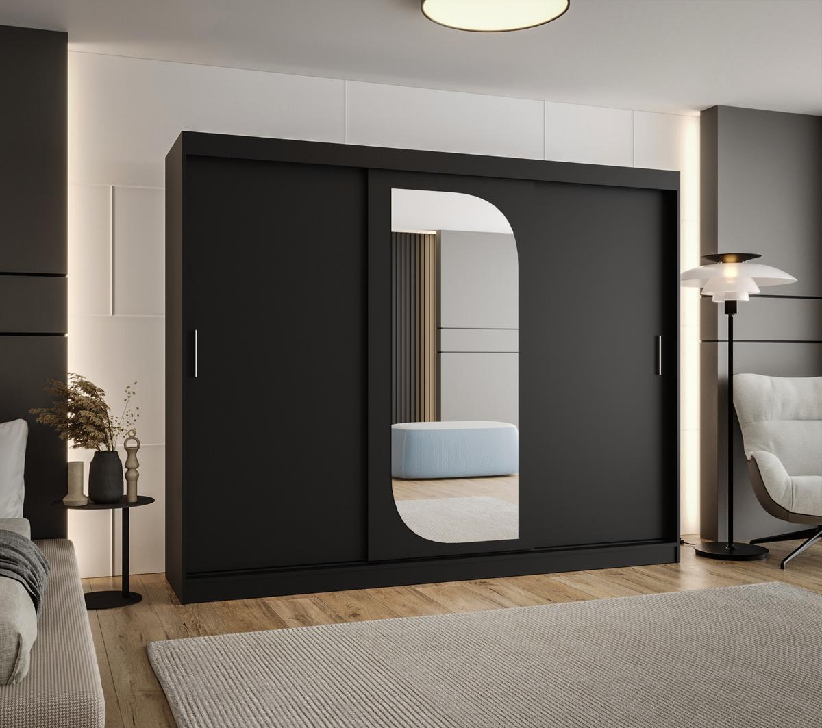 SCHIEBETÜRENSCHRANK mit Spiegel LUCY 200/250/62 3-türig - Silberfarben/Schwarz, Holz (250/200/62cm) - MÖBEL KRYSPOL