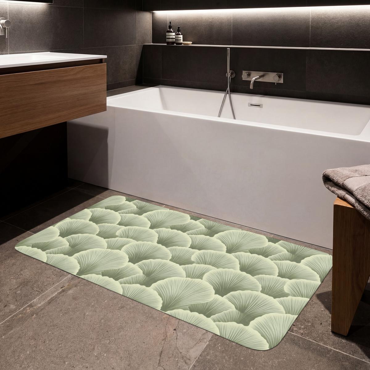 BADEMATTE Fächer - Blatt - Grün 120x60 cm - Pastellgrün, Textil (120/60cm) - OnlyWow