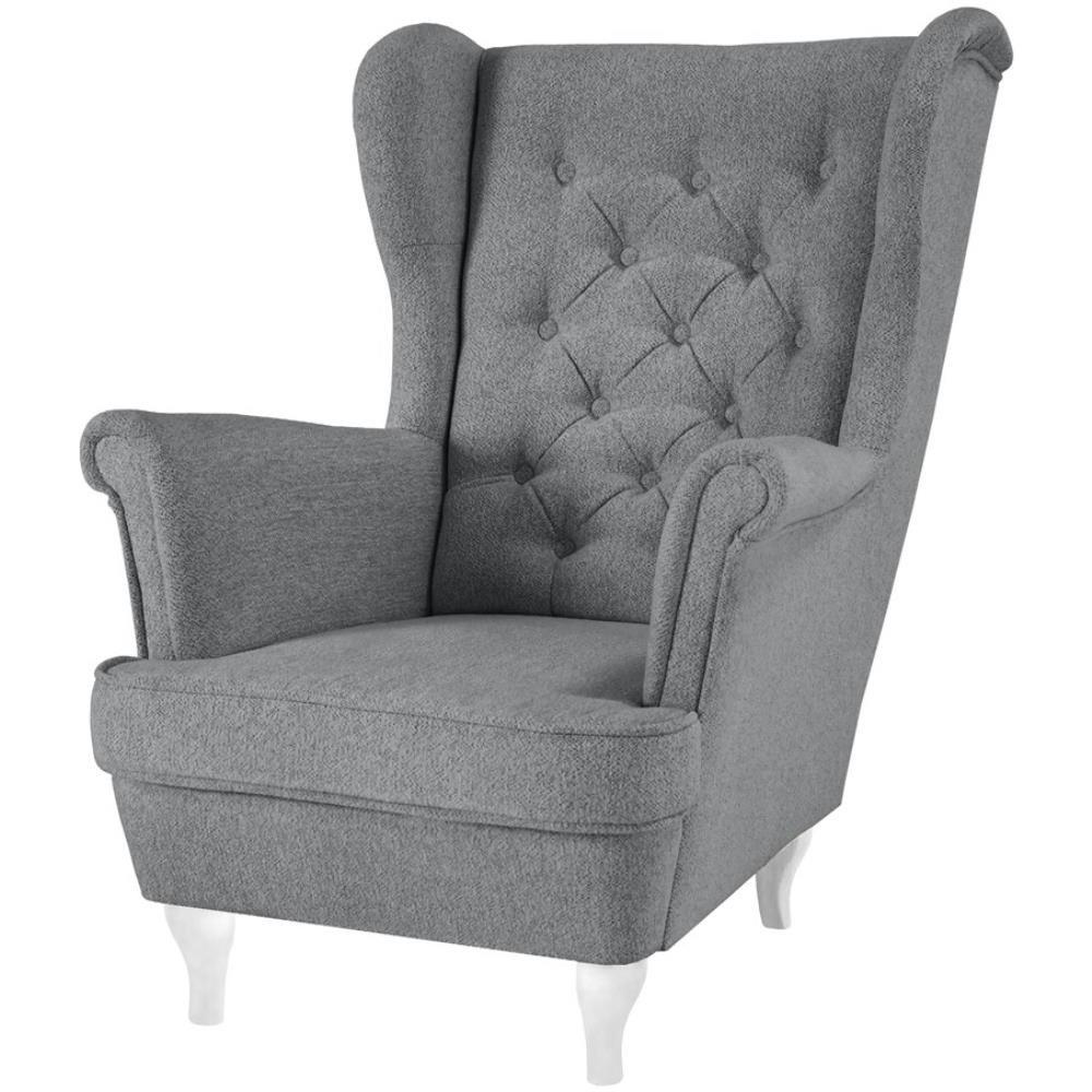 CHESTERFIELD-SESSEL Falco grau mit Weiß Holzbeinen - Weiß/Grau, Holz/Textil (82/102/92cm) - Beautysofa