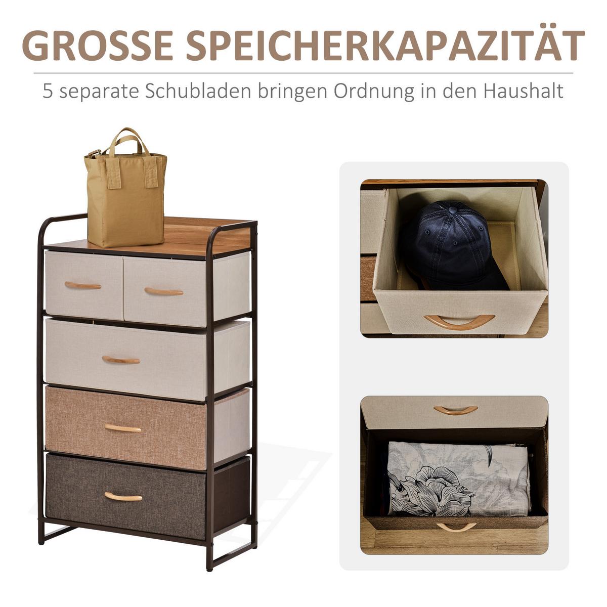 KOMMODE, Sideboard mit 5 Faltbaren Stoff-Schubladen, Braun - Braun, Textil (29/99/58cm) - HOMCOM