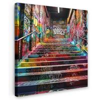LEINWANDBILD Treppe - Graffiti - Farben - Kunst Deko Groß 90x90 cm - Multicolor, Textil (90/90cm) - MuchoWow