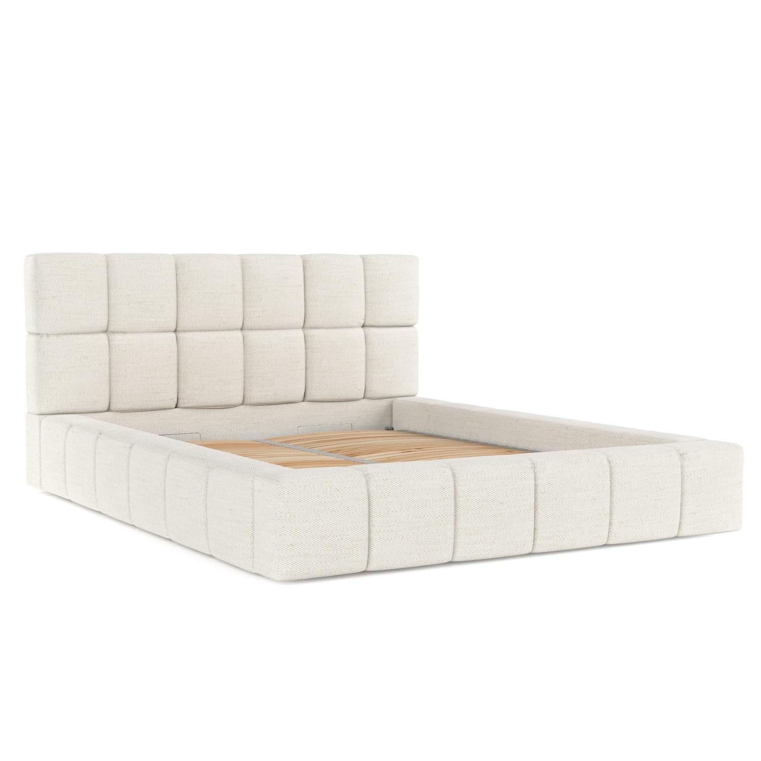 POLSTERBETT Paros mit Stauraum 180/200 cm Creme im Modesto Stoff - Creme/Schwarz, Holz/Holzwerkstoff (180/200cm) - AltaBeds